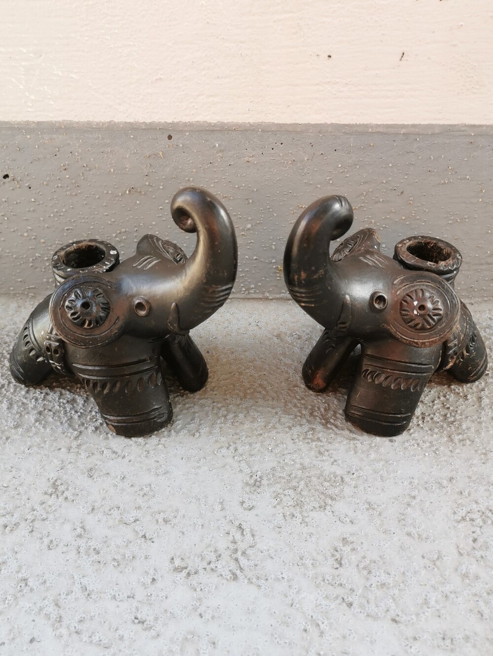 Vintage Elephant Candle Holders Pair | Handcrafted Pottery Figurines